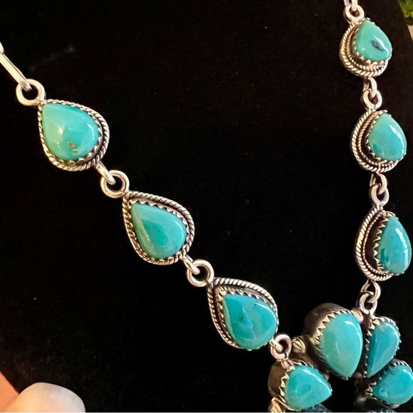 Southwestern Sterling Silver & Kingman Turquoise Naja Necklace - Picture 6 of 11